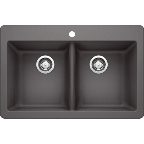 Blanco - Horizon 210 - Silgranit Double Bowl Drop In Kitchen Sink - Cinder
