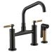 Brizo - Litze - Bridge Kitchen Faucet - Knurled Handle - Angled Spout - 62563LF-BLGL - Matte Black / Brilliance® Luxe Gold®