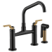 Brizo - Litze - Bridge Kitchen Faucet - Industrial Handle - Angled Spout - 62564LF-BLGL - Matte Black / Brilliance® Luxe Gold®