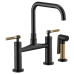 Brizo - Litze - Bridge Kitchen Faucet - Knurled Handle - Square Spout - 62553LF-BLGL - Matte Black / Brilliance® Luxe Gold®