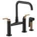 Brizo - Litze - Bridge Kitchen Faucet - Industrial Handle - Square Spout - 62554LF-BLGL - Matte Black / Brilliance® Luxe Gold®