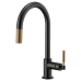 Brizo - Litze - Pull-Down Kitchen Faucet - Knurled Handle - Arc Spout - 63043LF-BLGL - Matte Black / Brilliance® Luxe Gold®